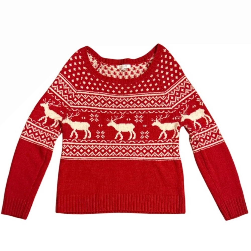 dELiA*s delia’s Red Reindeer Pattern Holiday Christmas Sweater - M Juniors